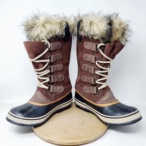 Sorel Joan of Arctic Boots Womens 6.5 Brown Suede Tall Snow Winter Faux Fur Trim